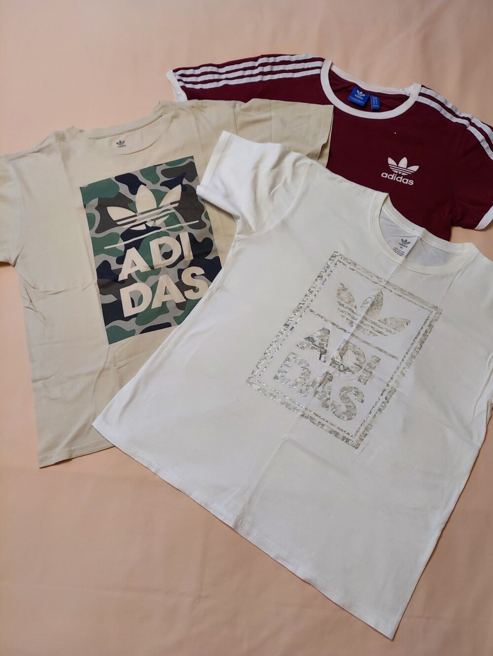 adidas White, Beige & Burgundy Short Sleeve T-Shirt Bundle